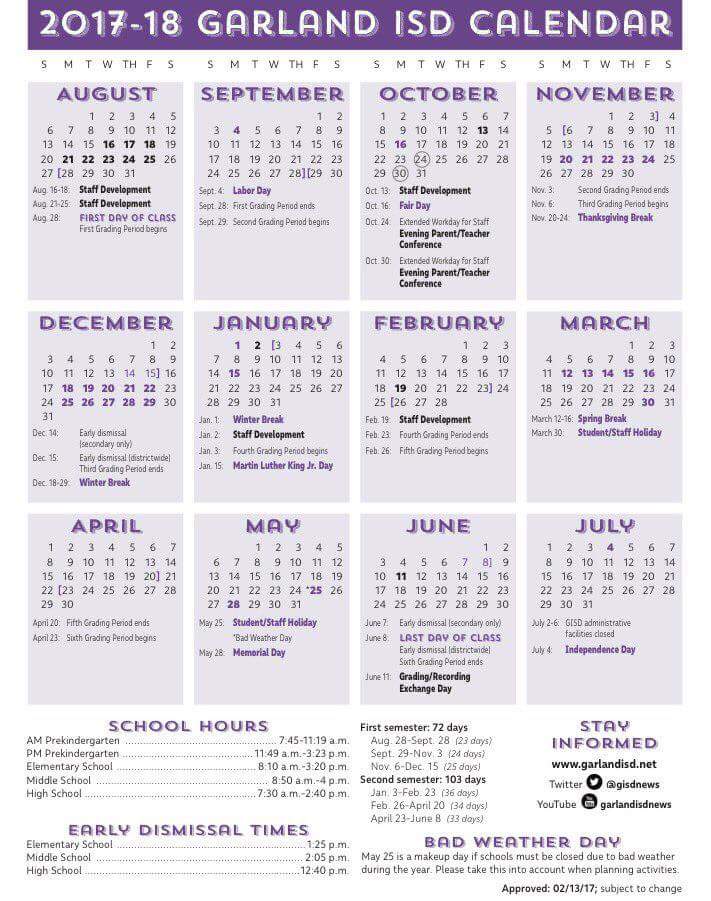 Gisd Calendar 2022 Gisd Announces New School Hours For 2017-18 - The Garland Rowlett Messenger