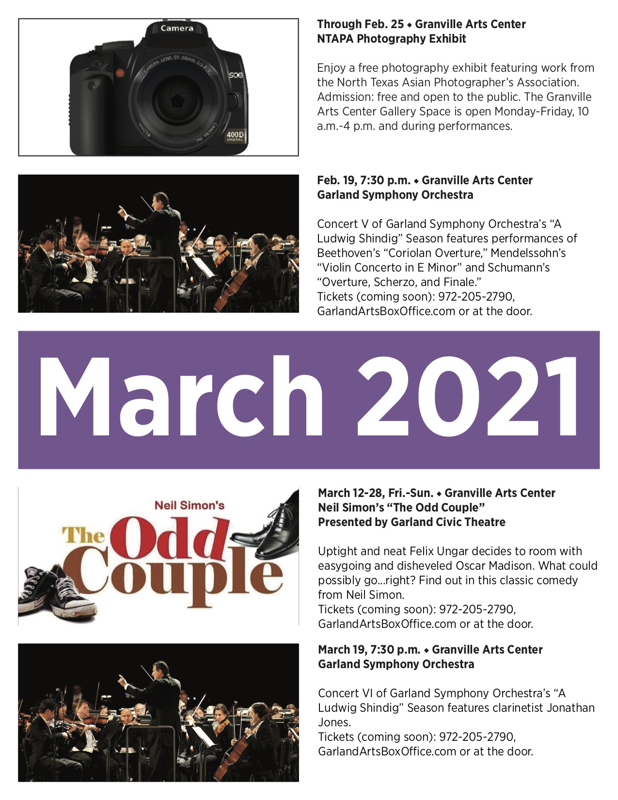 Granville Arts Center and Plaza Theatre Events Calendar The Garland